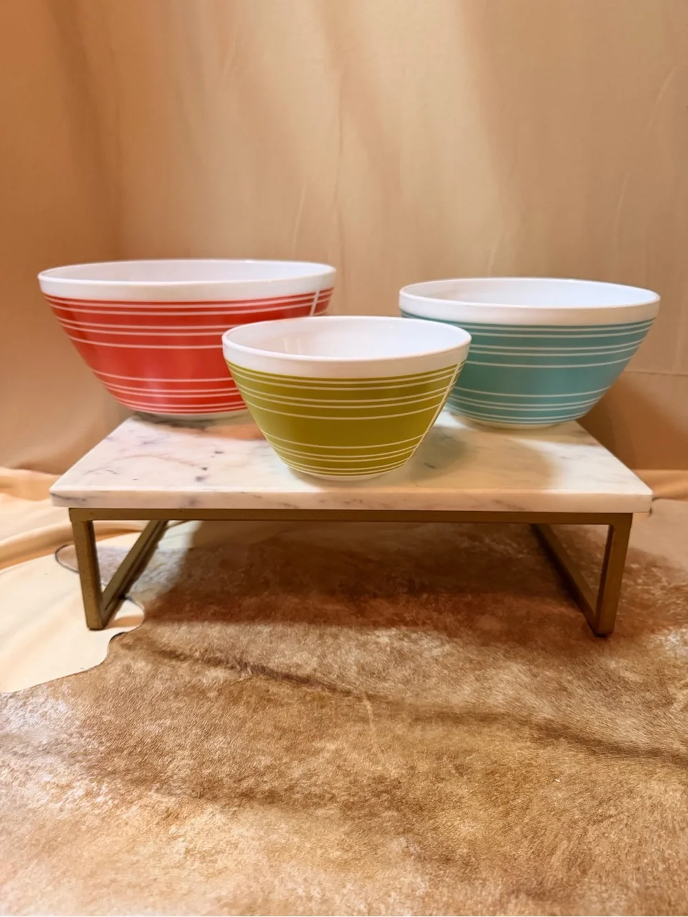 Pyrex Striped Nesting Mixing Bowls in Coral, Lime & Teal